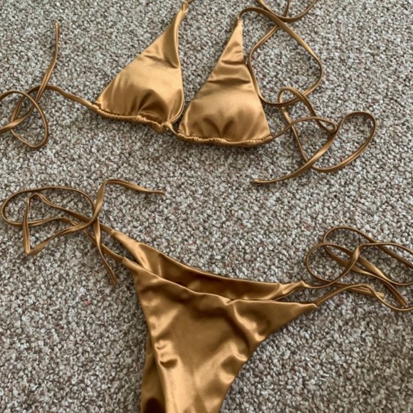 Metallic Gold Triangle Bikini Set - Picture 2 of 5